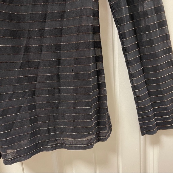 Vintage Italian Sheer Shimmer Button-Up Ribbon Blouse Black Gold - Picture 16 of 16